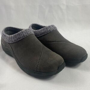 Vionic Arbor Suede Slip-On Clog Gray Knit Trim Comfort Shoes Women’s 6.5